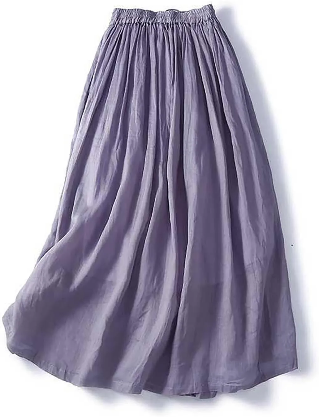 Summer Skirts for Women 2024 Drawstring Elastic Waist Solid Maxi Skirt Dress Causal Ruffle Cotton Linen a-Line Skirt