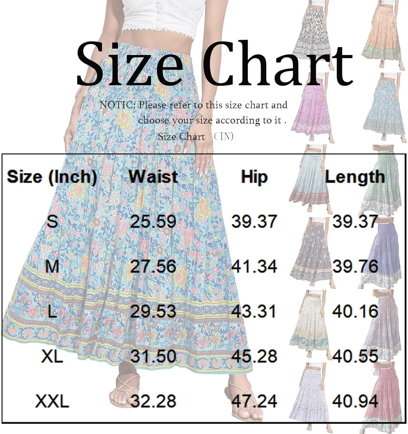 Summer Skirts for Women 2025 Loose Trendy Floral Print Elastic Waist Lightweight Boho Flowy Maxi Skirt, S-2XL