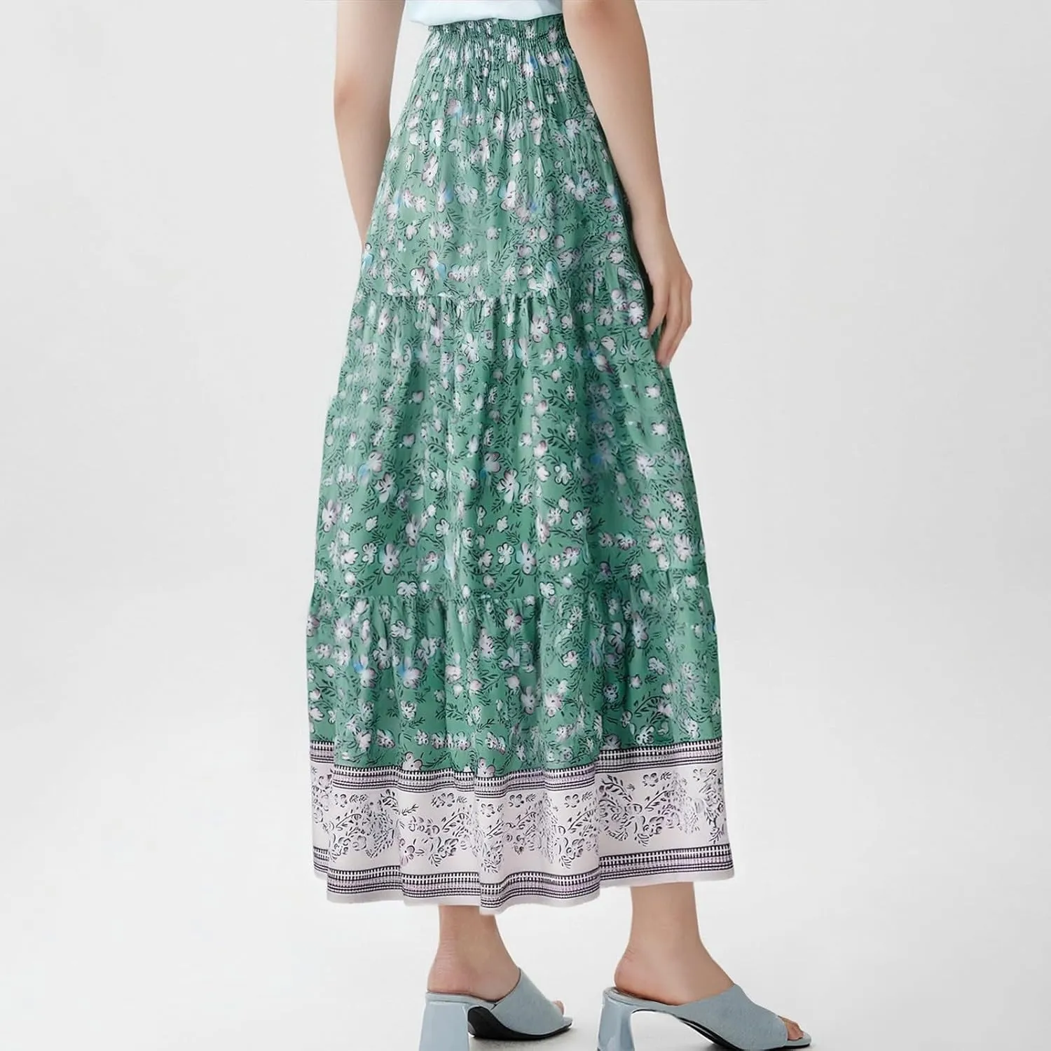 Summer Skirts for Women 2025 Loose Trendy Floral Print Elastic Waist Lightweight Boho Flowy Maxi Skirt, S-2XL