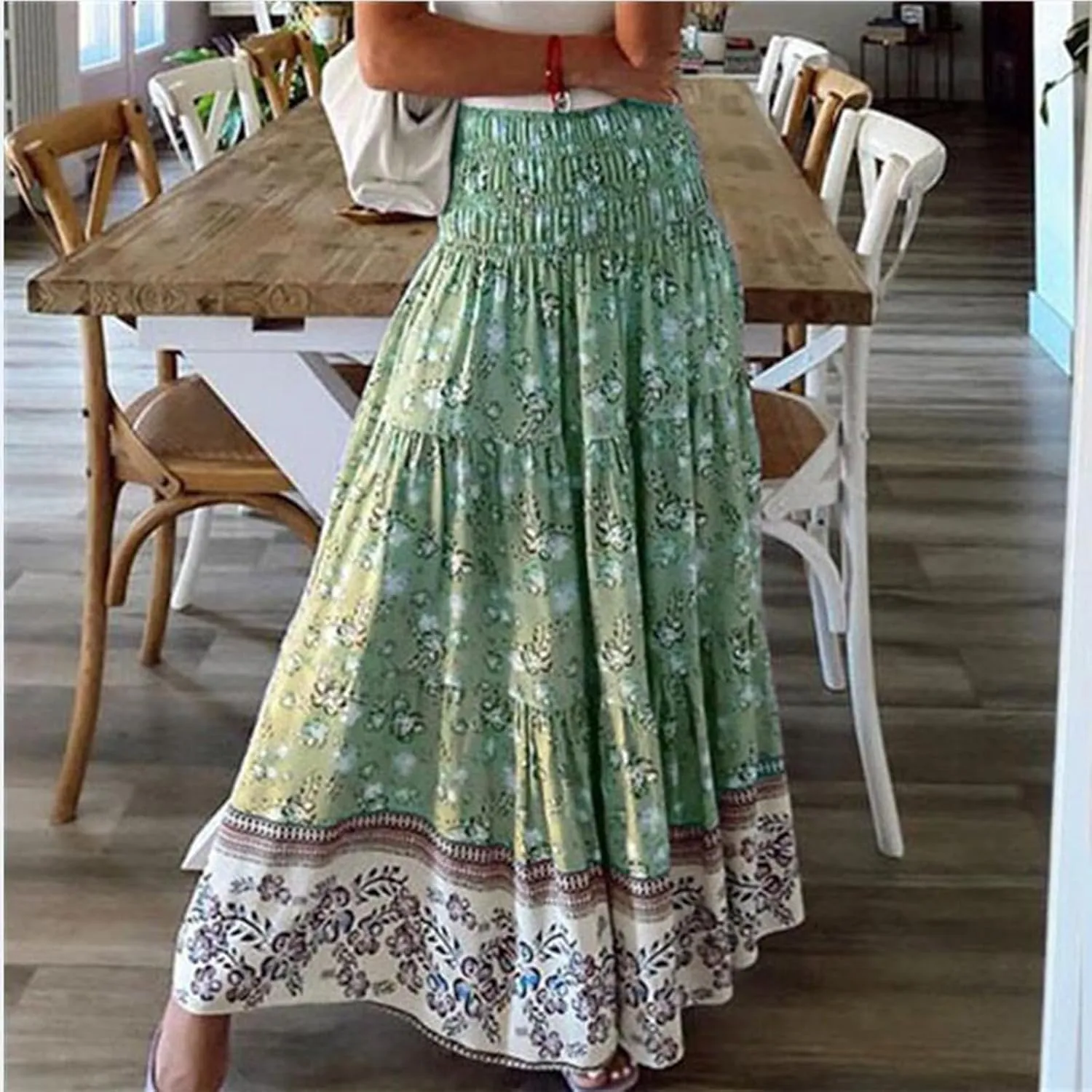 Summer Skirts for Women 2025 Loose Trendy Floral Print Elastic Waist Lightweight Boho Flowy Maxi Skirt, S-2XL
