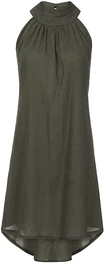 Sun Dresses for Women 2025 Vacation Halter Neck Solid Summer Casual Sundress Elegant Pleated High Low Mini Dresses