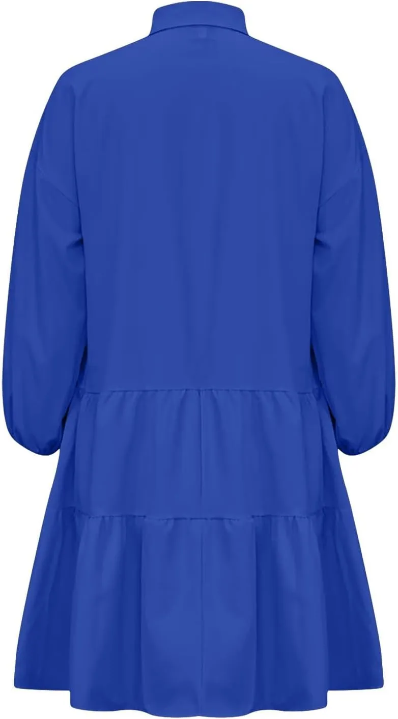 Sundresses for Women Maxi Fall Long Puff Sleeve 2024 Bubble Midi Button Down Casual Babydoll Plus Size Summer Dress