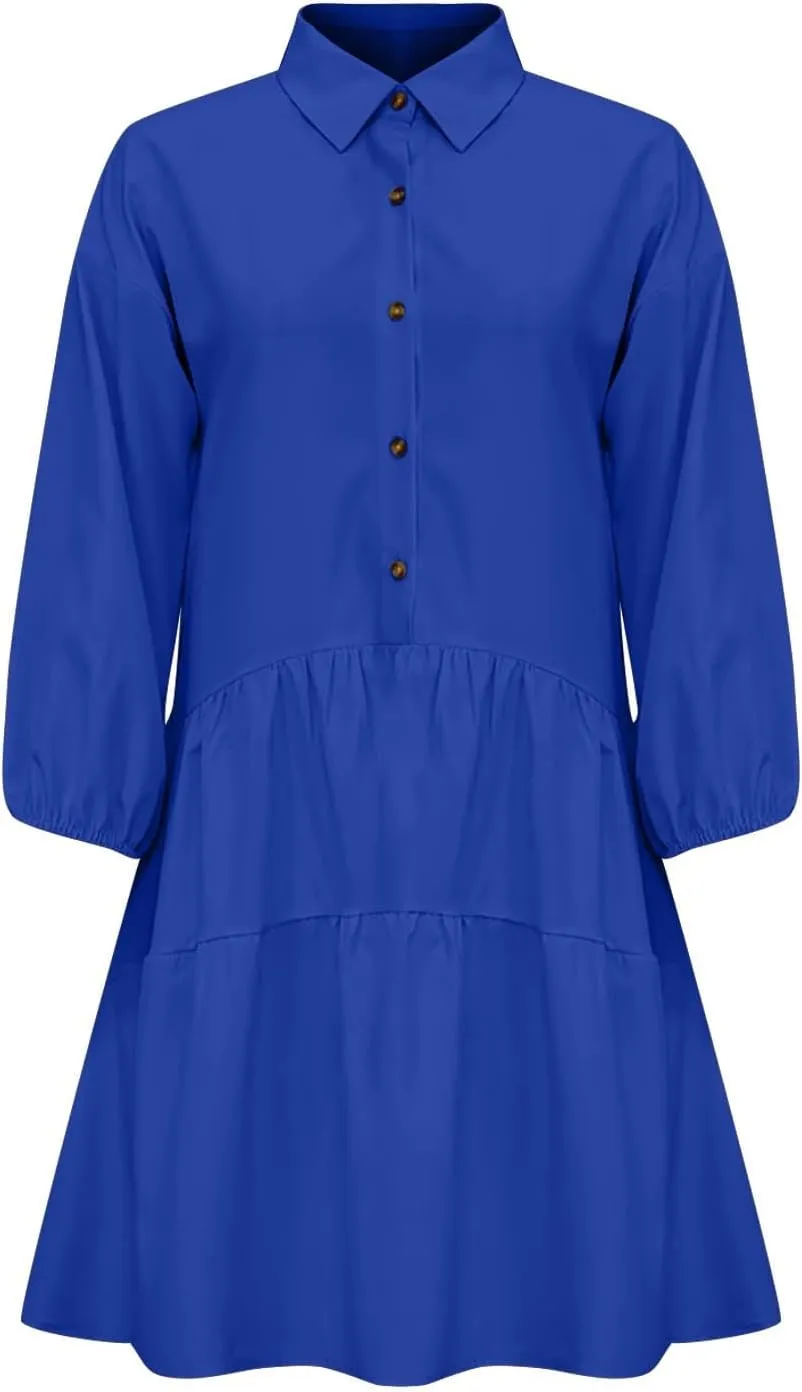 Sundresses for Women Maxi Fall Long Puff Sleeve 2024 Bubble Midi Button Down Casual Babydoll Plus Size Summer Dress