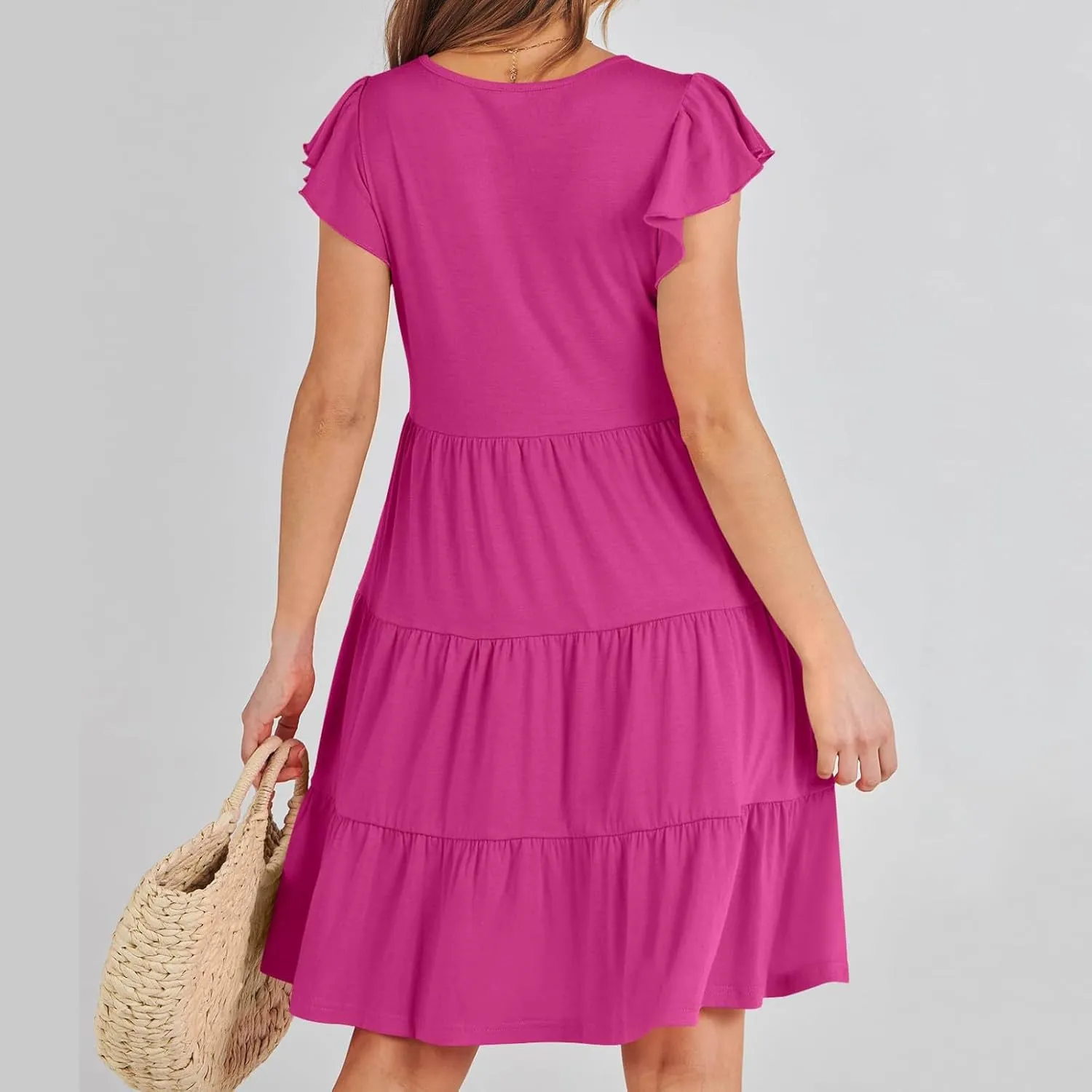 Sundresses for Women Ruffles Cap Sleeve Short Mini Dress Wedding Guest Cute Mini Tiered Babydoll Casual Summer Dress