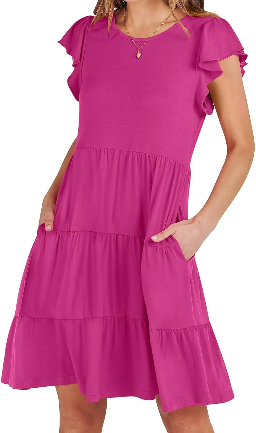 Sundresses for Women Ruffles Cap Sleeve Short Mini Dress Wedding Guest Cute Mini Tiered Babydoll Casual Summer Dress
