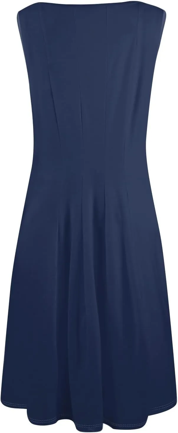 Sundresses for Women Sleeveless Tank Dress Casual Summer Flowy A Line Pleated Midi Dresses Sundress with Pockets