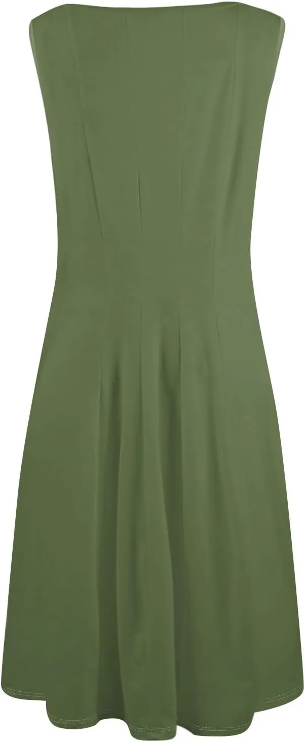 Sundresses for Women Sleeveless Tank Dress Casual Summer Flowy A Line Pleated Midi Dresses Sundress with Pockets