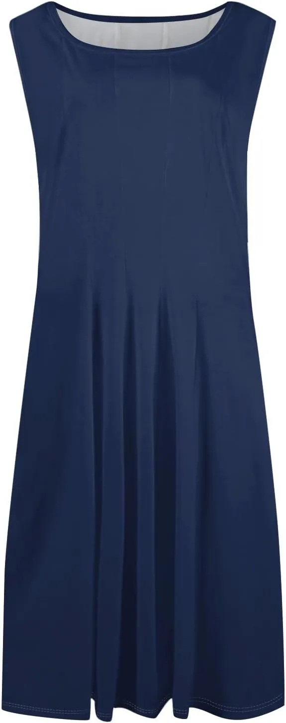 Sundresses for Women Sleeveless Tank Dress Casual Summer Flowy A Line Pleated Midi Dresses Sundress with Pockets