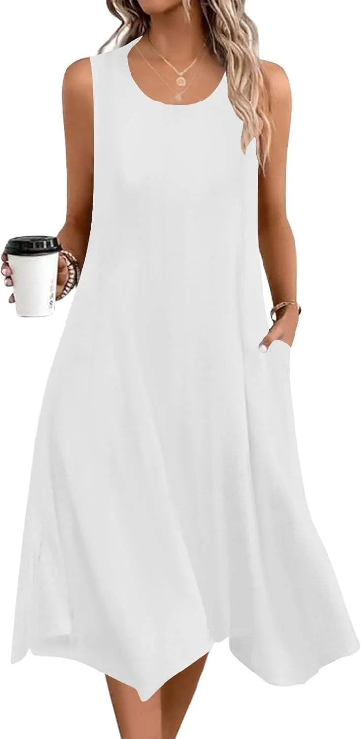 Sundresses for Women Sleeveless Vintage Boho Floral Print Beach Dresses Loose Casual Trendy Summer Tank Dress