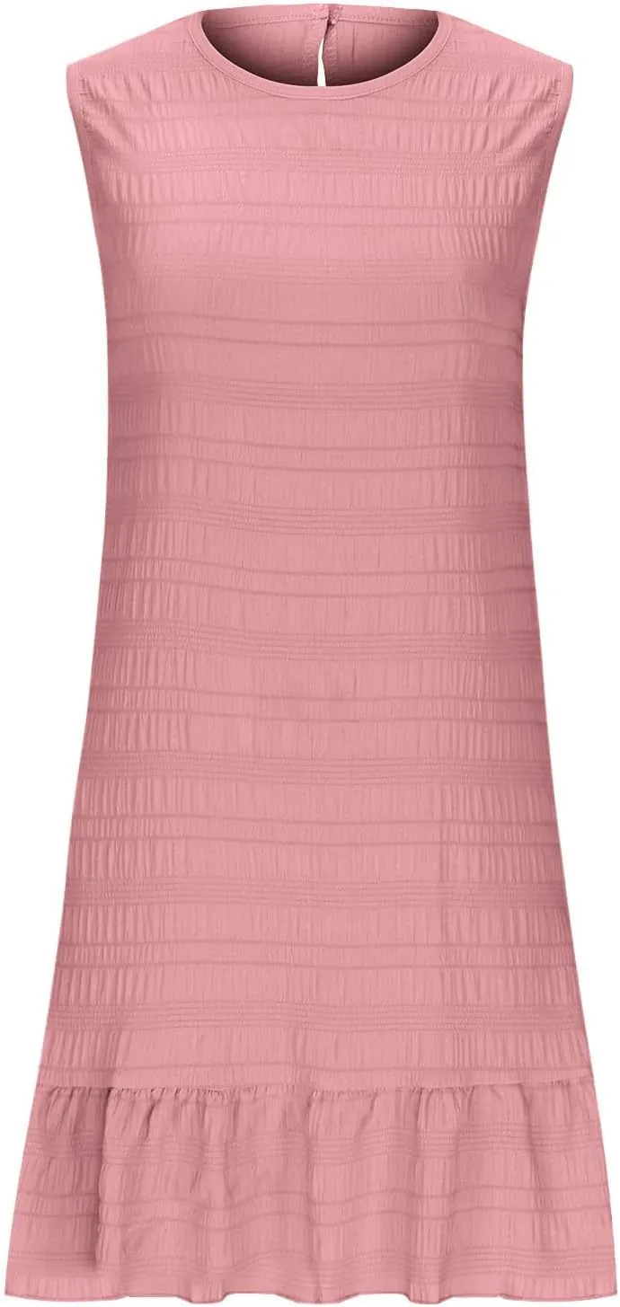 Sundresses for Women Summer Casual Dress Mini Beach Dresses Sexy Sleeveless Tank Dress Trendy Smocked Ruffle Dresses