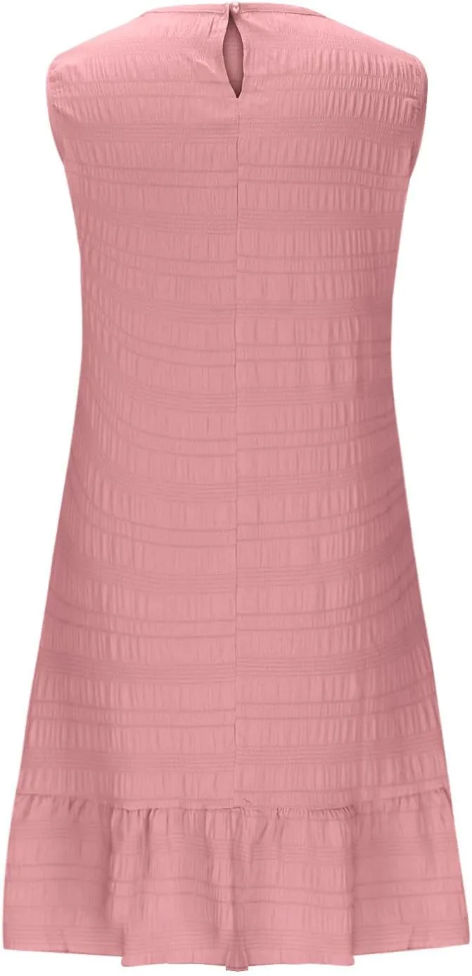 Sundresses for Women Summer Casual Dress Mini Beach Dresses Sexy Sleeveless Tank Dress Trendy Smocked Ruffle Dresses
