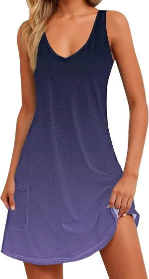 Sundresses for Women Summer Dresses 2025 Eyelet Casual Loose Sleeveless Tank Dress with Pockets A-line Midi Dresses