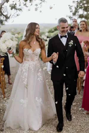 Sweetheart Sleeveless Appliques Lace Boho Wedding Dress Bridal Gown KPW0744