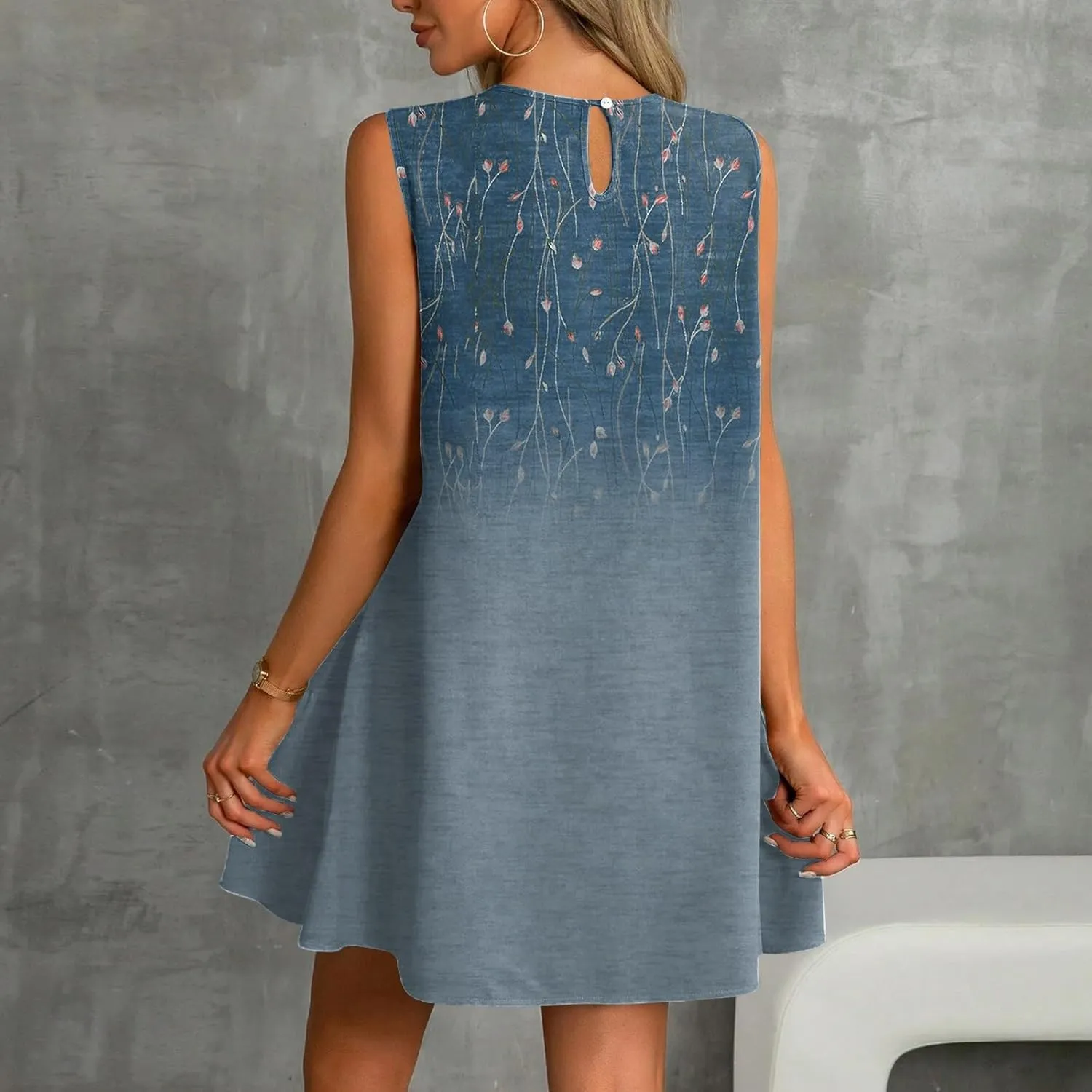 T-Shirt Dresses Women Summer Sleeveless Ruffle Hem Mini Dress Casual Crewneck Cute Printed Sundress 2025