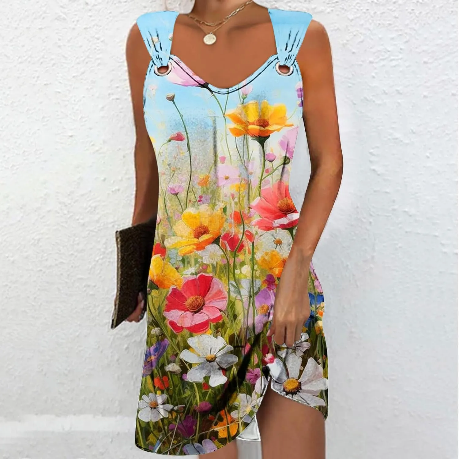 TANGNADE Summer Dresses for Women 2024 Trendy Boho Floral Print Beach Tank Dresses Casual Sleeveless Sundresses