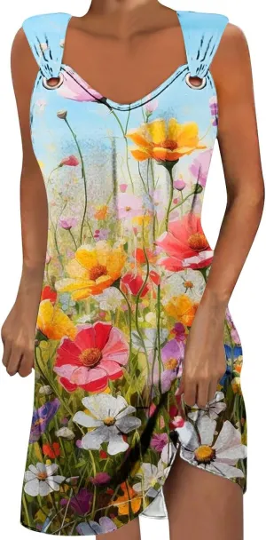 TANGNADE Summer Dresses for Women 2024 Trendy Boho Floral Print Beach Tank Dresses Casual Sleeveless Sundresses