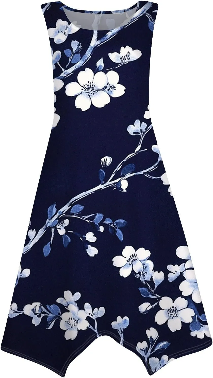 Tank Dress for Women Summer Midi Sleeveless Irregular Hem Plus Size Dress U-Neck Cocktail Dresses A Line with Pockets