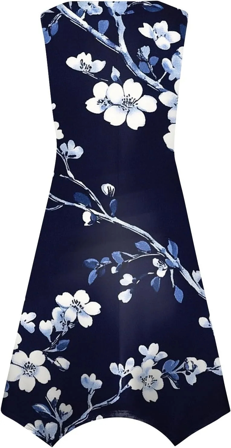 Tank Dress for Women Summer Midi Sleeveless Irregular Hem Plus Size Dress U-Neck Cocktail Dresses A Line with Pockets