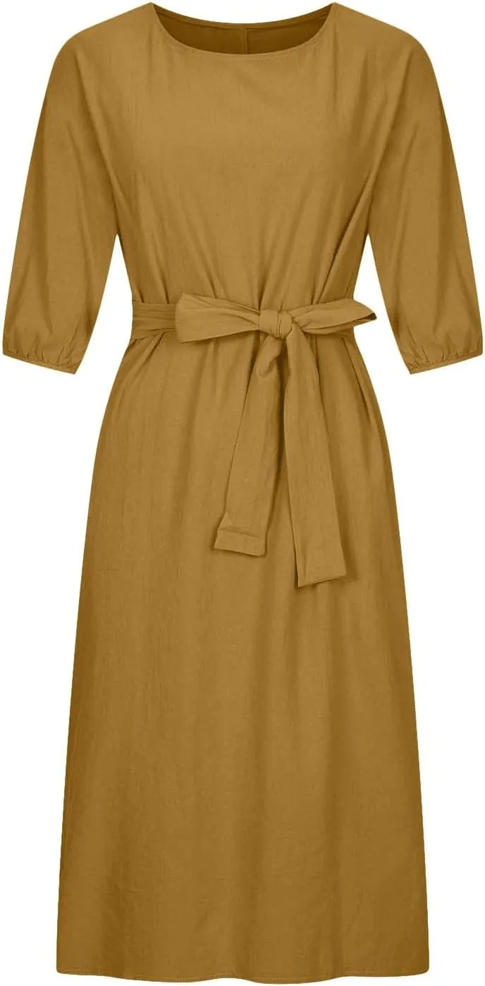 TARIENDY Women Casual Dresses Summer Lace Up Dress Plus Size Plain Lounge Dress Loose Fit Comfy Midi Dresses 2025 Trendy
