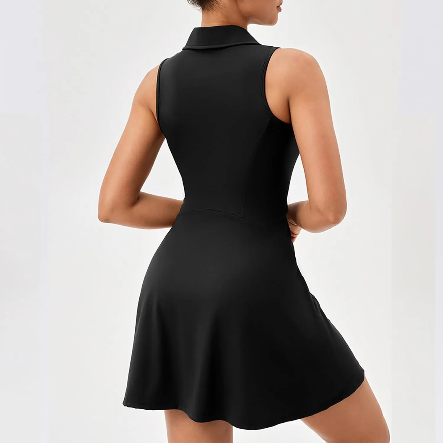Tennis Dress for Women - Golf Dress Turn-Down Collar Zipper Athletic Dresses Slim High Waisted Sleeveless Sport Skirt