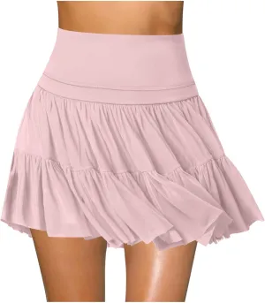 Tennis Skirts for Women Solid Elastic Waisted Tiered Smocked Ruffle Skirt Summer Casual Vacation Beach Short Skirt