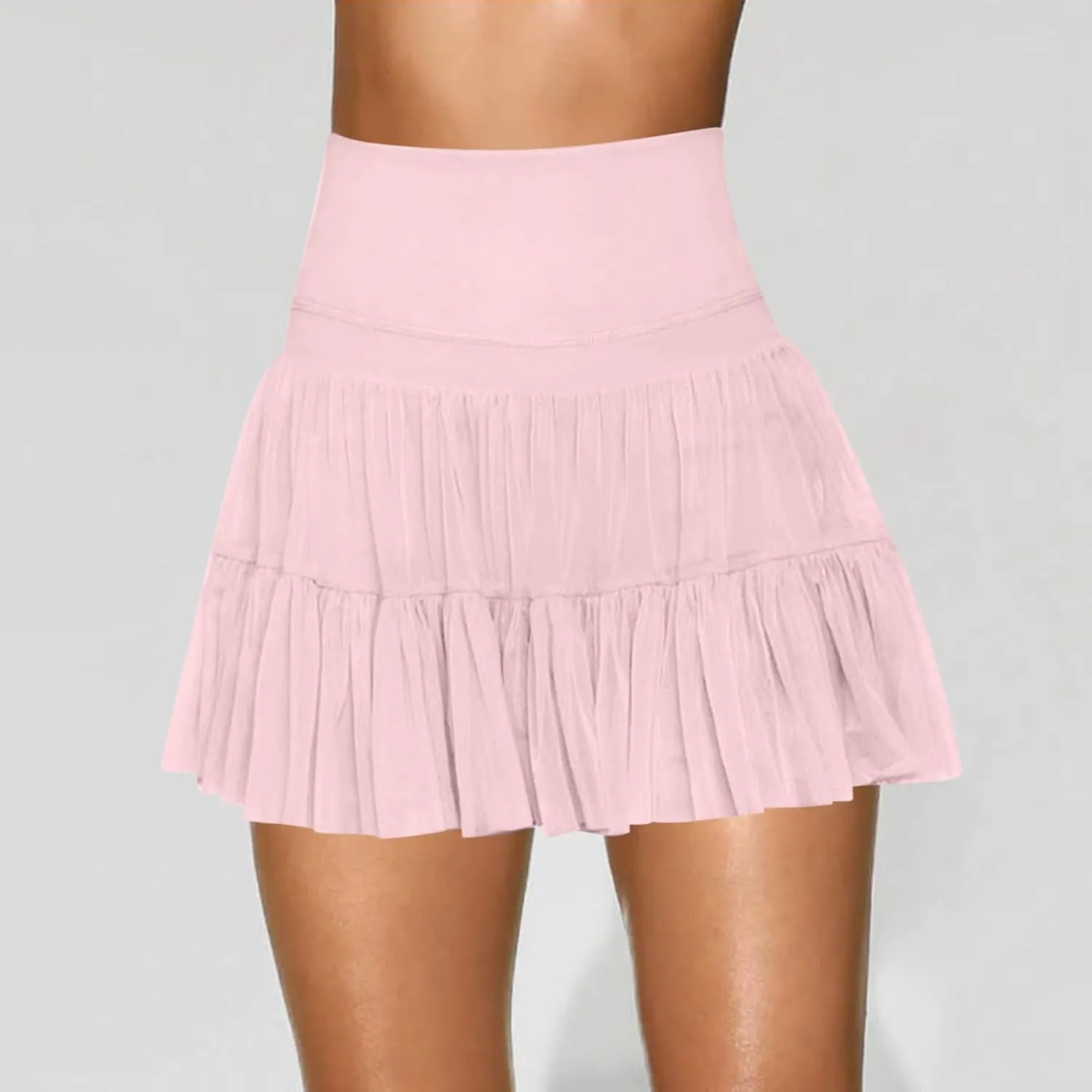Tennis Skirts for Women Solid Elastic Waisted Tiered Smocked Ruffle Skirt Summer Casual Vacation Beach Short Skirt
