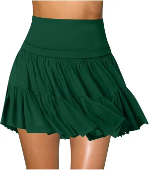 Tennis Skirts for Women Solid Elastic Waisted Tiered Smocked Ruffle Skirt Summer Casual Vacation Beach Short Skirt