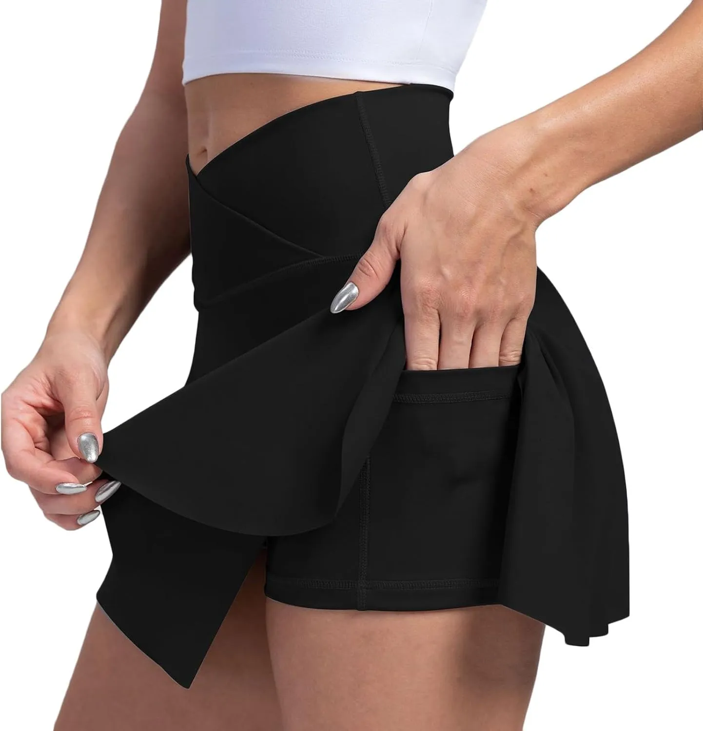 Tennis Skirts for Women with Shorts V Cross High Waisted Tummy Control Golf Skirt Gym Workout Skorts with Pockets
