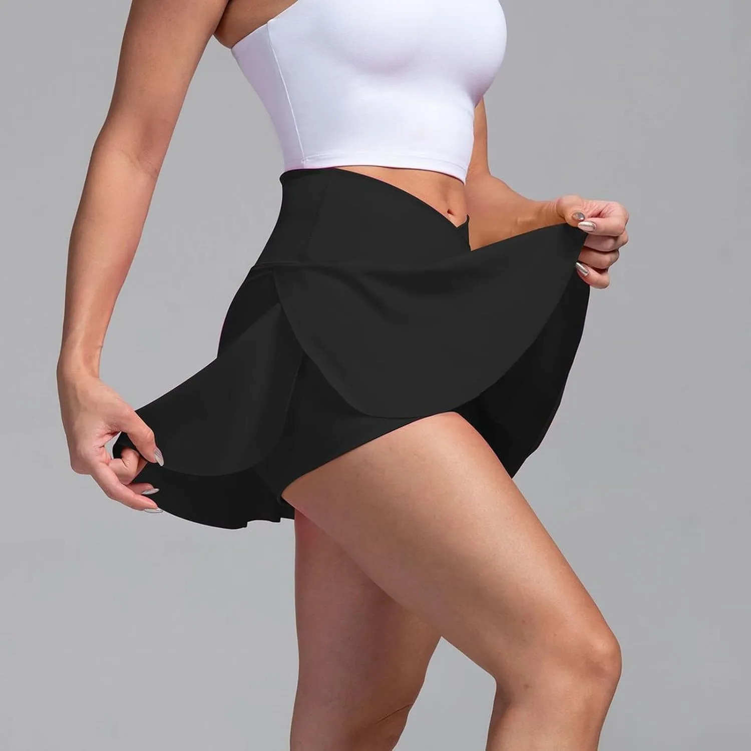 Tennis Skirts for Women with Shorts V Cross High Waisted Tummy Control Golf Skirt Gym Workout Skorts with Pockets