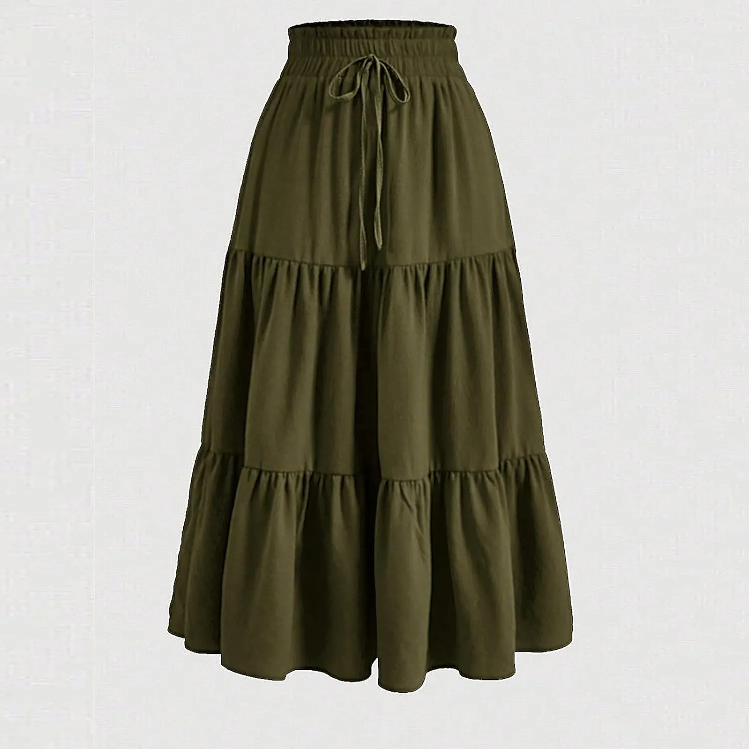 Tiered Maxi Skirts for Women Comfy Elastic High Waisted Ruffle Hem Flowy Swing Summer Cover Ups Long Skorts