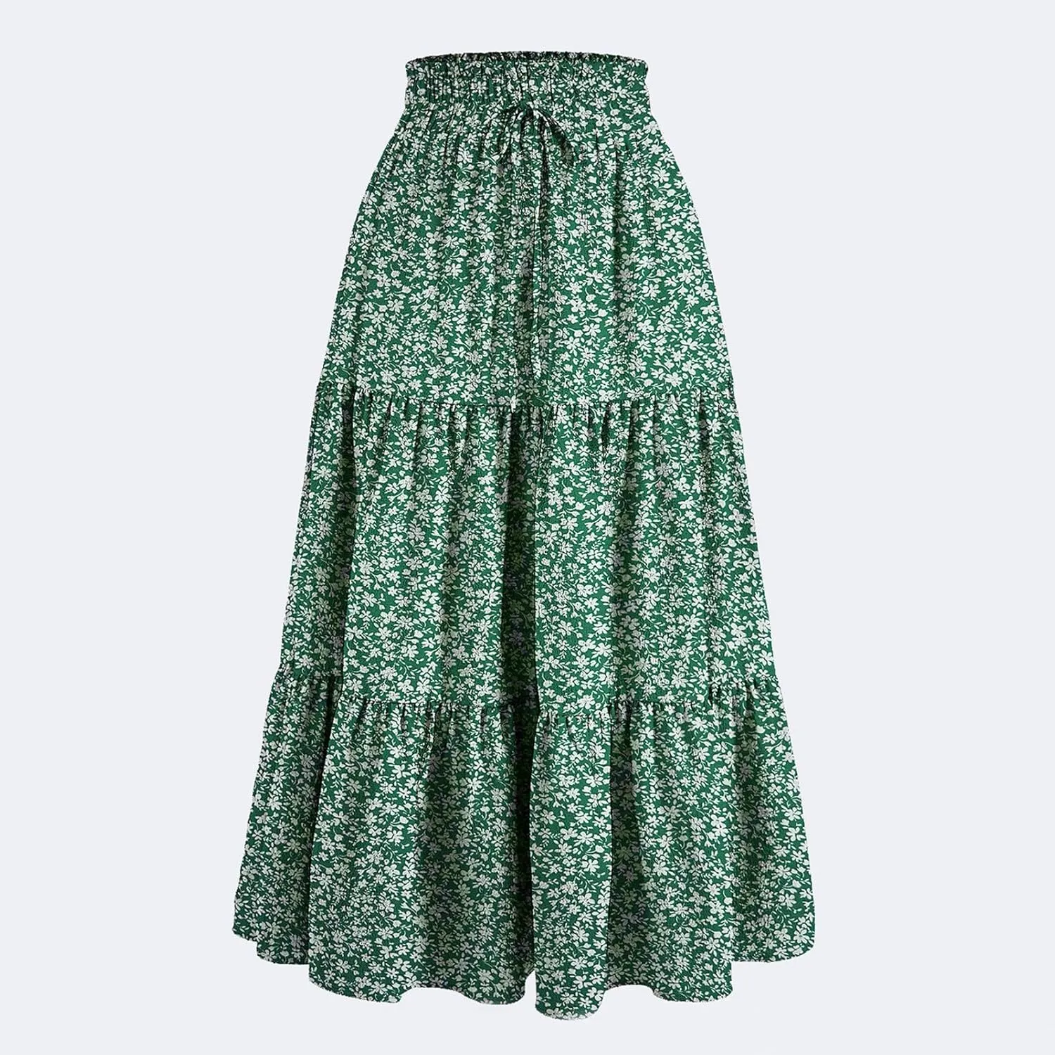 Tiered Maxi Skirts for Women Comfy Long Skorts Elastic High Waisted Ruffle Hem Flowy Swing Summer Cover Ups
