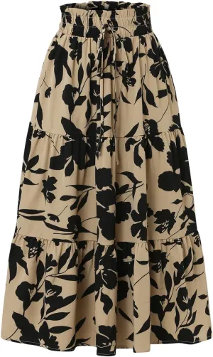 Tiered Maxi Skirts for Women Comfy Ruffle Hem Flowy Swing Elastic High Waisted Long Skorts Summer Cover Ups