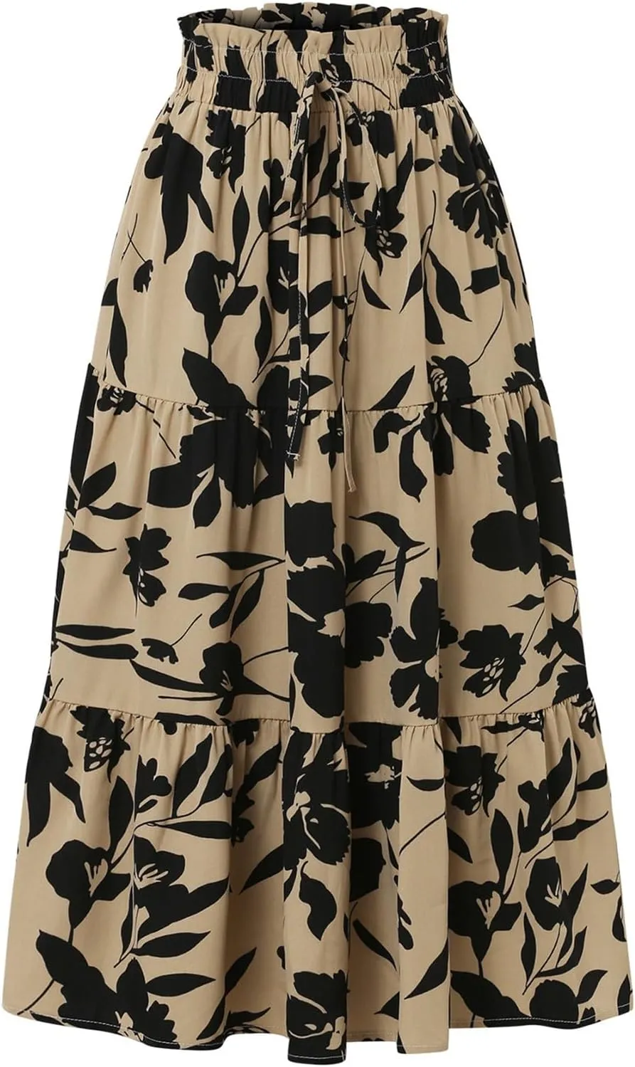 Tiered Maxi Skirts for Women Comfy Ruffle Hem Flowy Swing Elastic High Waisted Long Skorts Summer Cover Ups