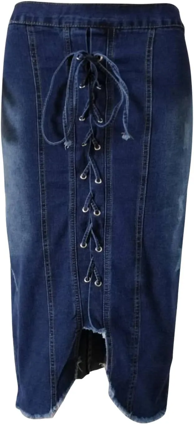 Trendy Skirts for Women Drawstring Lace Up Summer Skirt High Waisted Summer Denim Skirt for Spring Summer
