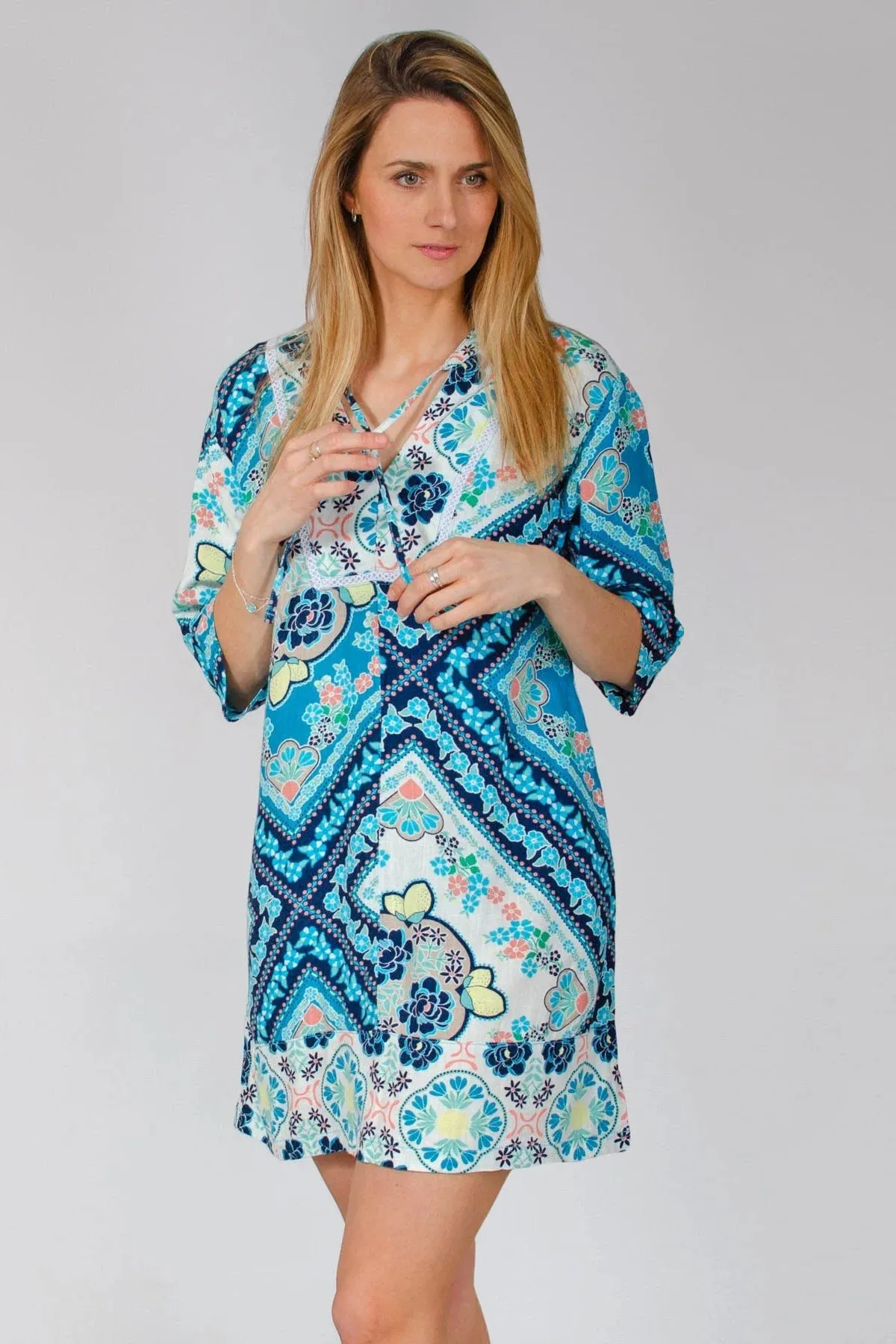Turquoise Mix Kaftan Dress