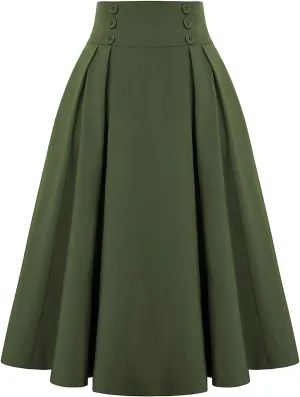 Vintage High Waist Swing Skirt for Women A Line Pleated Midi Skirts Elegant 2025 Retro Fashion