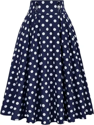 Vintage Swing Skirts for Women High Waisted Pleated A Line Midi Skirt Stretchy Plus Size Flared Party Dress