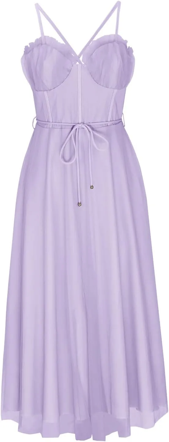 Wedding Guest Dresses for Women Sexy Spaghetti Straps Corset Prom Dress Flowy Tulle Hem Fairy Gown for Graduation