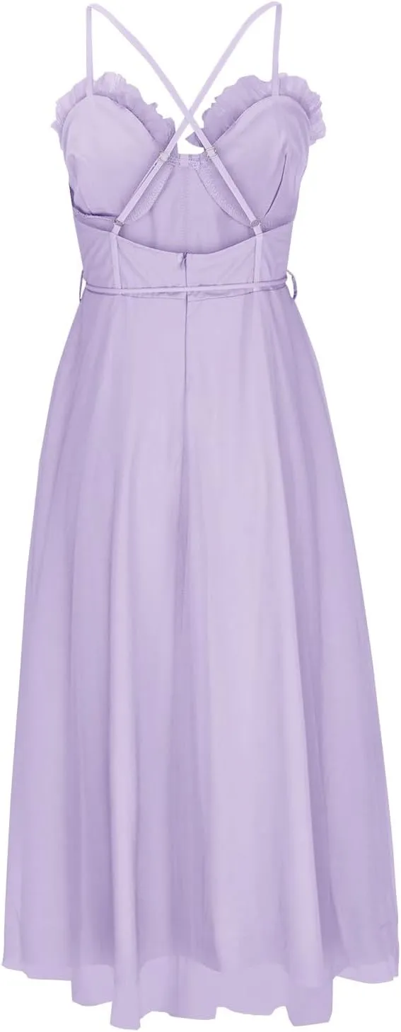 Wedding Guest Dresses for Women Sexy Spaghetti Straps Corset Prom Dress Flowy Tulle Hem Fairy Gown for Graduation