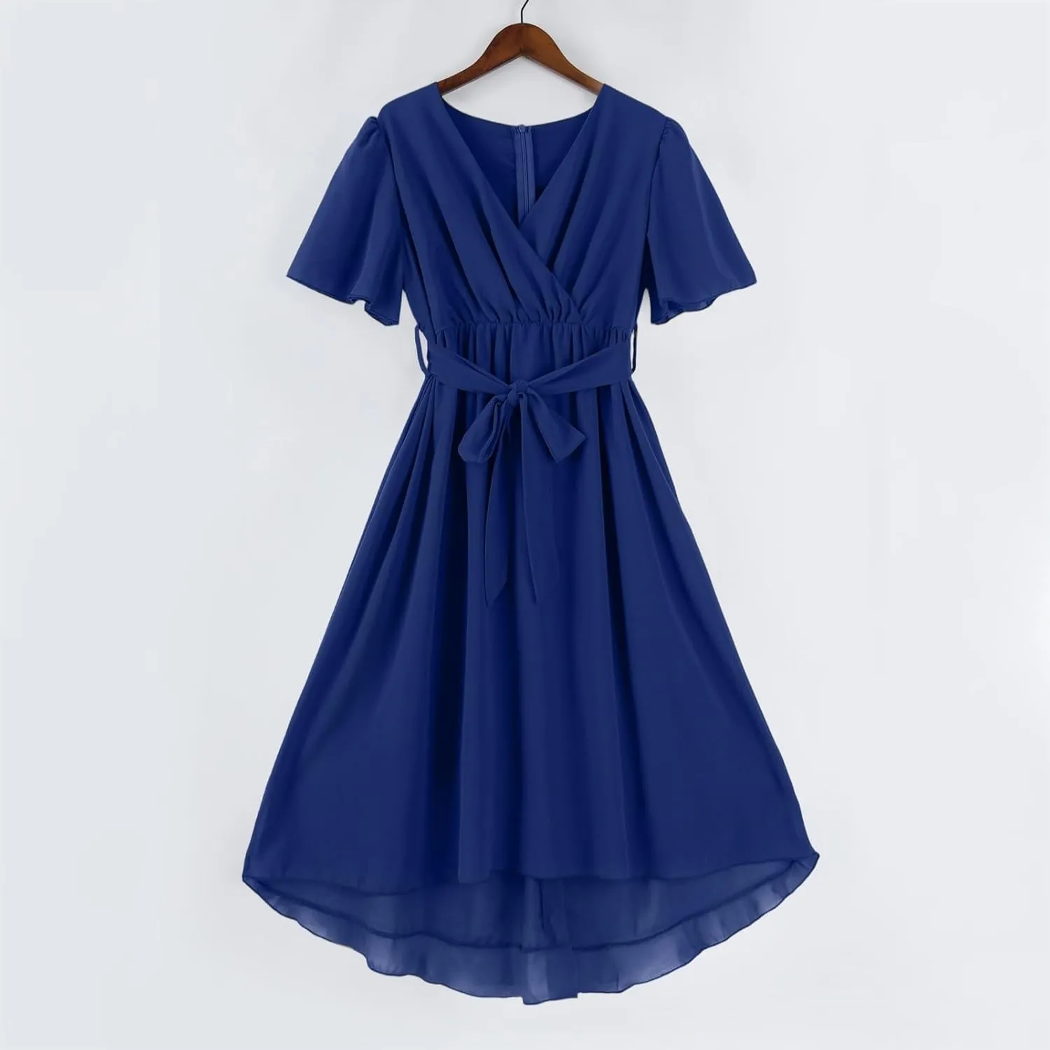 Wedding Guest Dress,Prom Cocktail Summer Sexy Dresses for Women Wrap Flowy Chiffon Womens Midi Dress