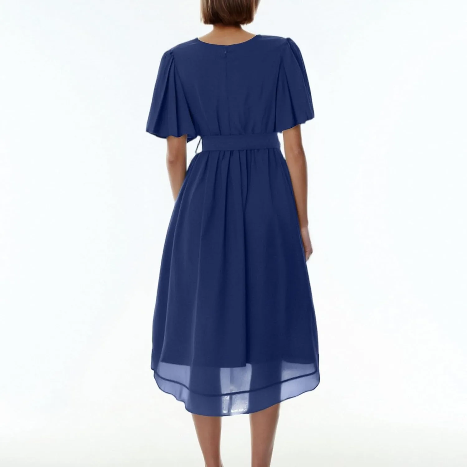 Wedding Guest Dress,Prom Cocktail Summer Sexy Dresses for Women Wrap Flowy Chiffon Womens Midi Dress