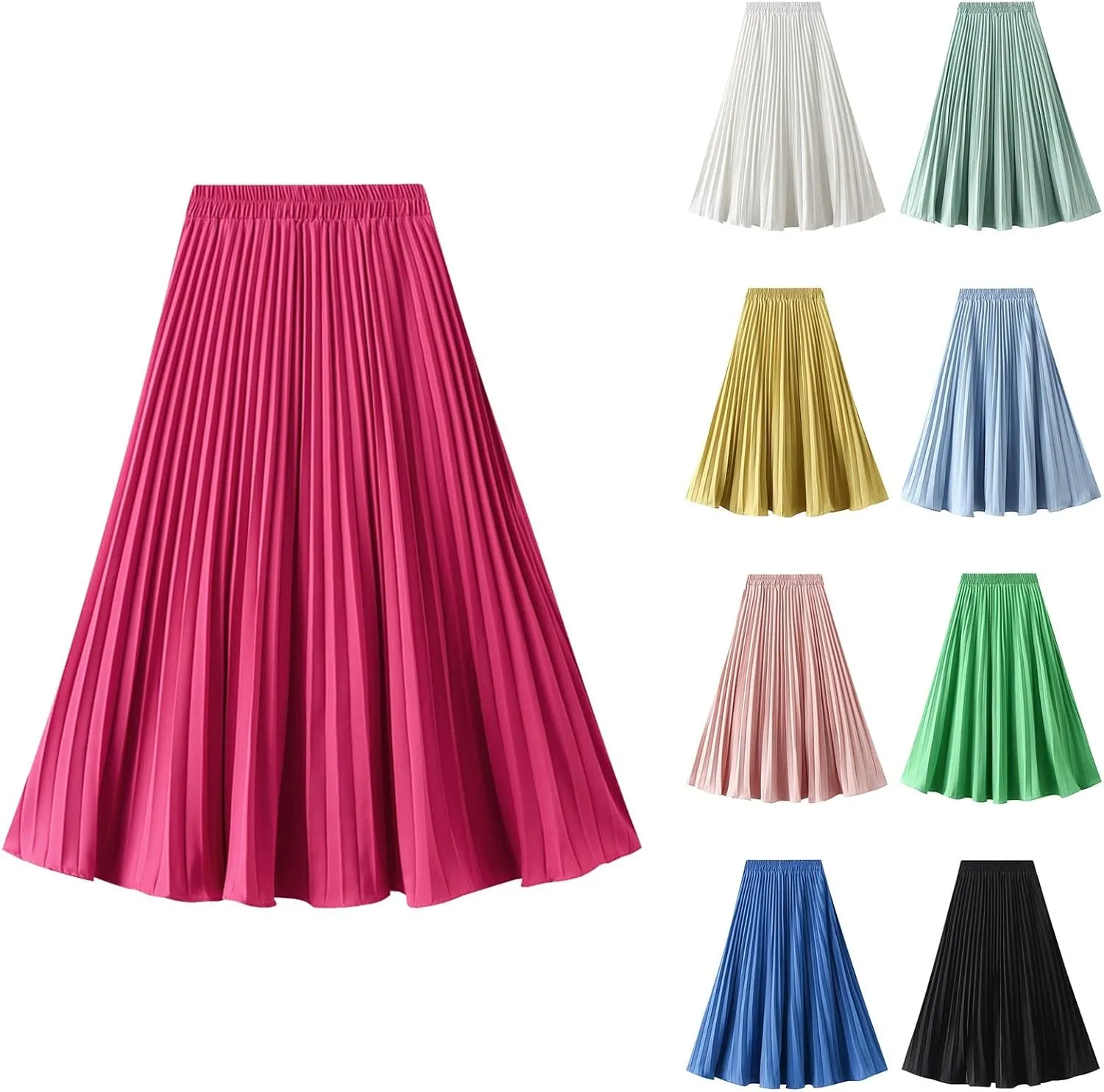 Women 2023 Summer Spring Skirt Women Midi Skirts for Women Waist Solid Skirt Elegant Womens Pleated Maxi Elastic