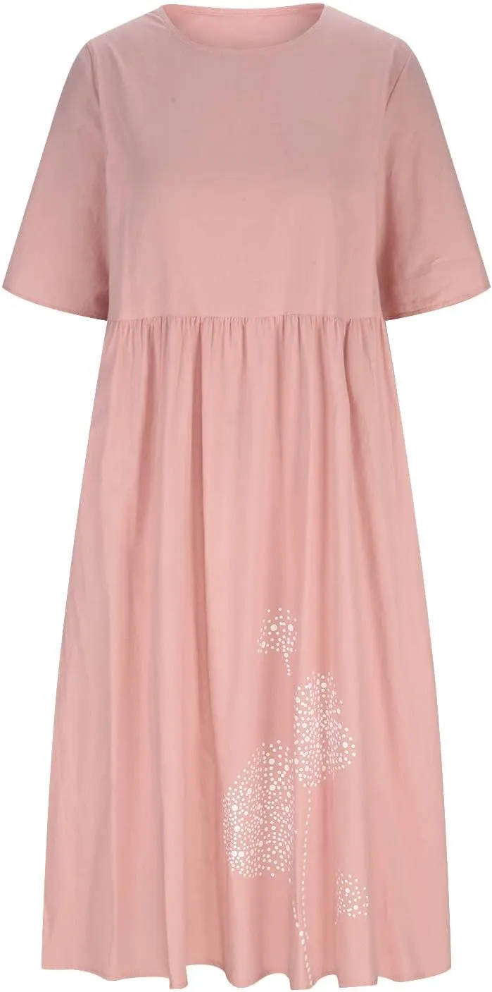 Women 2024 Casual Summer Dress Cotton Linen Maxi Long Dresses Short Sleeve Boho Dress Dressy Clothing with Pockets