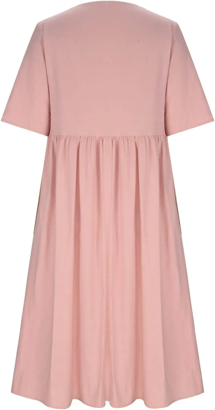Women 2024 Casual Summer Dress Cotton Linen Maxi Long Dresses Short Sleeve Boho Dress Dressy Clothing with Pockets