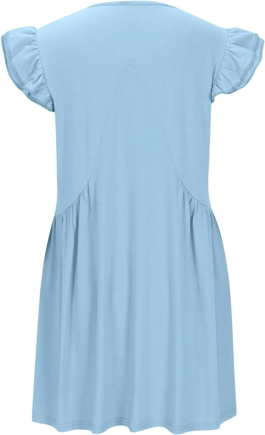 Women 2024 Summer Boho Beach Casual Short Dress Ruffle Cap Sleeve V Neck Cute Flowy Swing A-Line Mini Dress Sundress