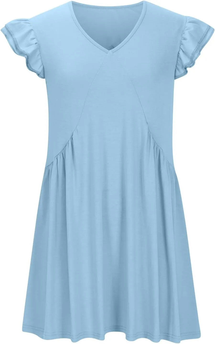 Women 2024 Summer Boho Beach Casual Short Dress Ruffle Cap Sleeve V Neck Cute Flowy Swing A-Line Mini Dress Sundress