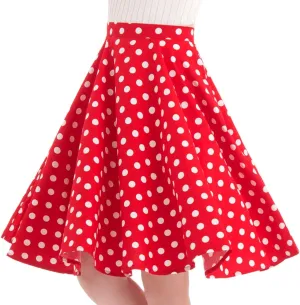 Women 50s Vintage Polka Dot A Line Pleated Midi Skirt Floral Cherry Cocktail Swing Skirt High Waist Knee Length Flared Skirt