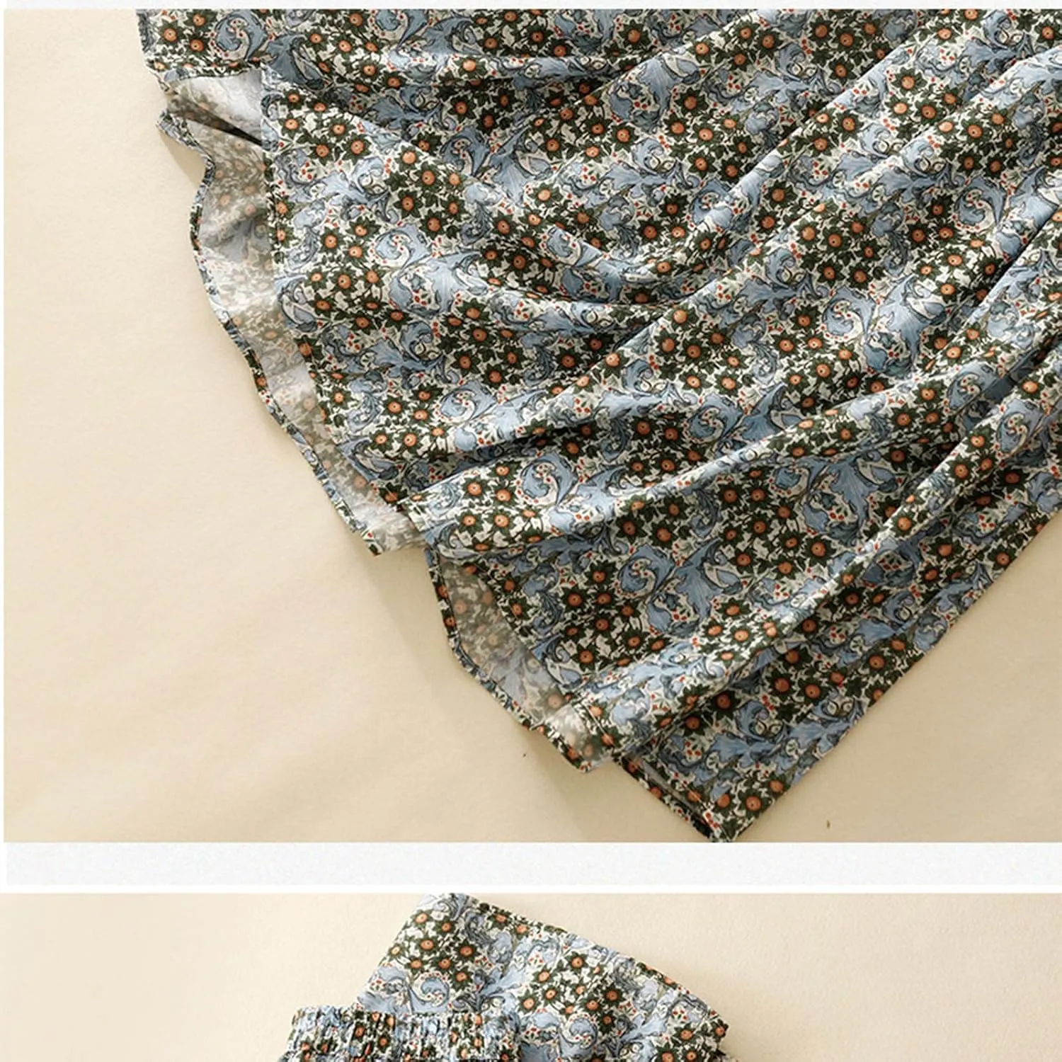 Women Boho Floral A-Line Skirt Summer Flowy Pleated Midi Skirts Elastic High Waisted Casual Vacation Beach Skirt