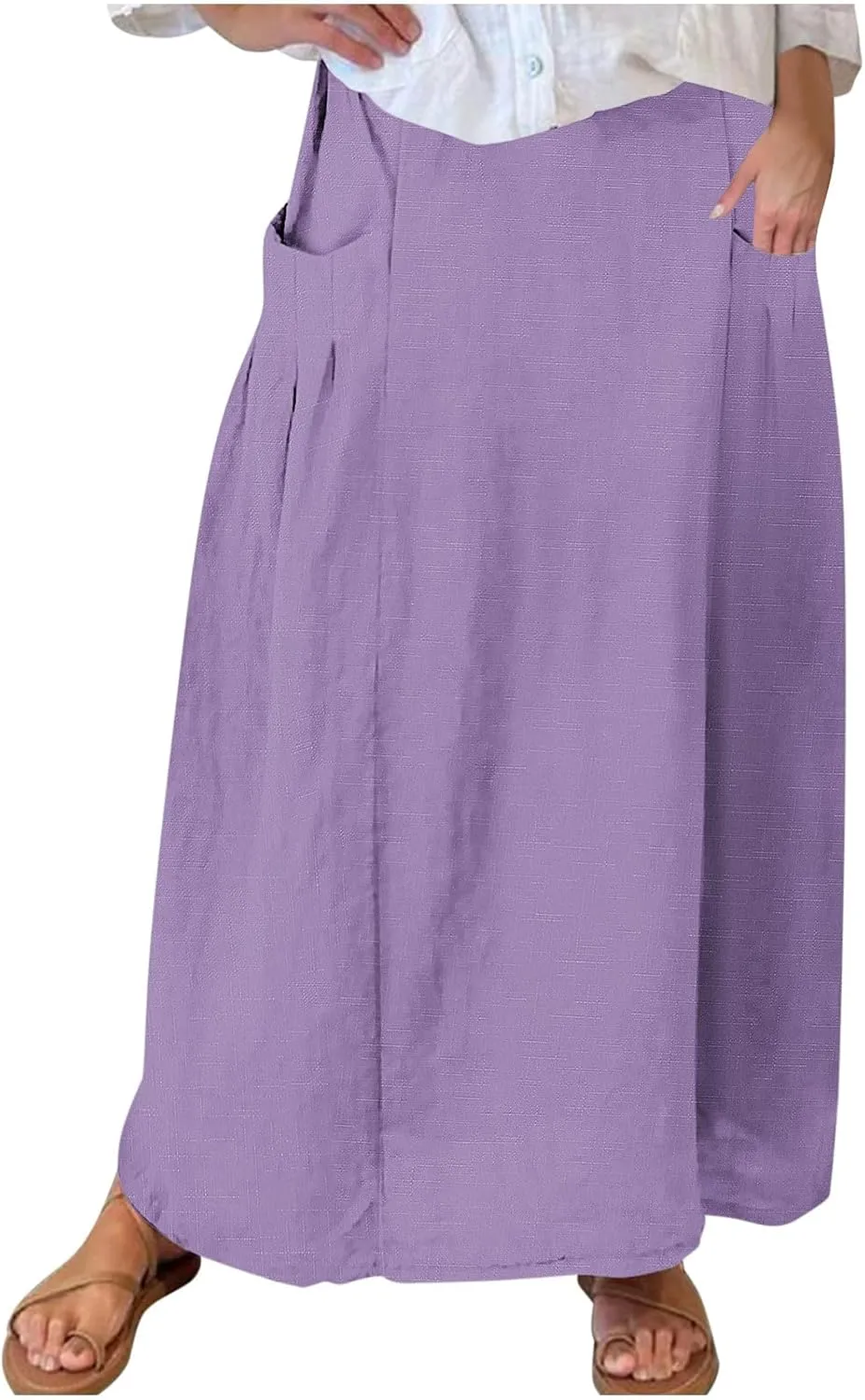 Women Casual Elastic High Waist Long Maxi Skirts Stretch Lightweight Plus Size Knee Length Skirt Summer Beach Dress
