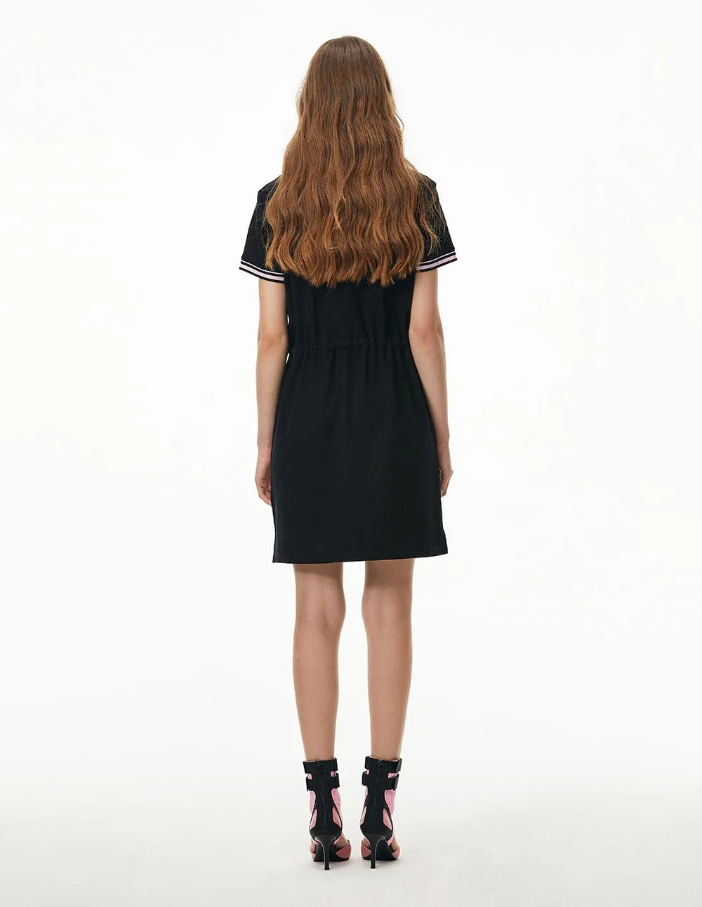Women Embroidered Badge Casual Polo Dress With Elastic Waist